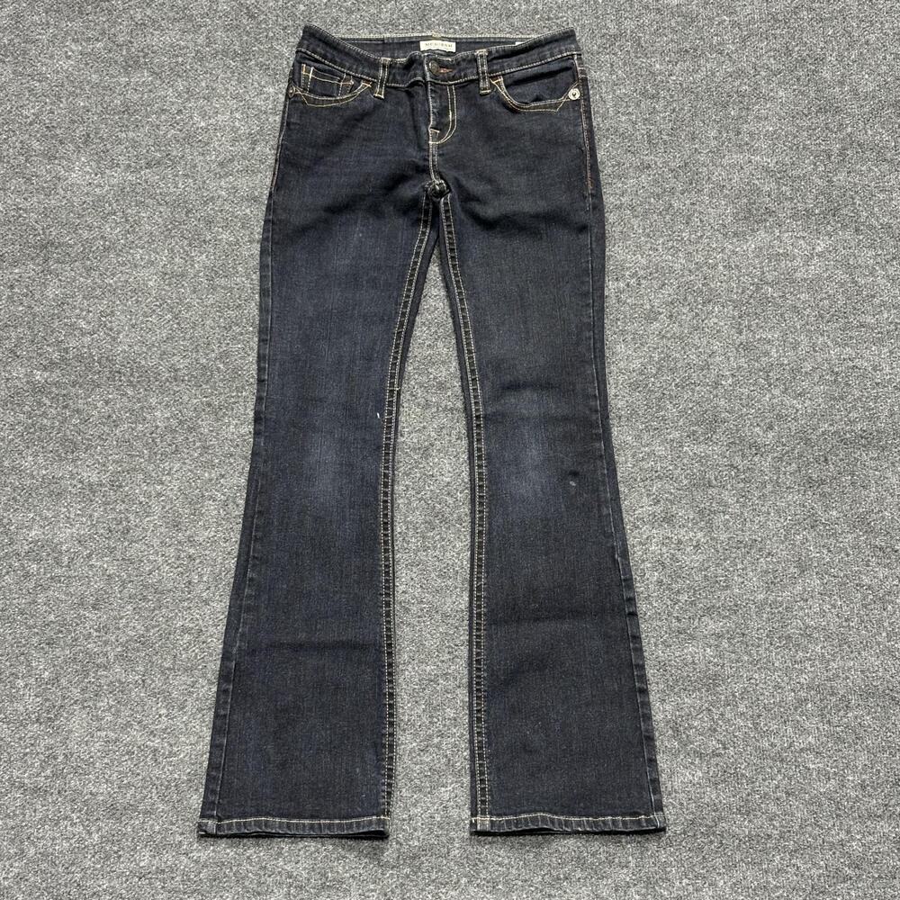 MEK Denim Brant Bootcut Jeans Womens 26x31 Dark Blue Wash Stretch Embroidered